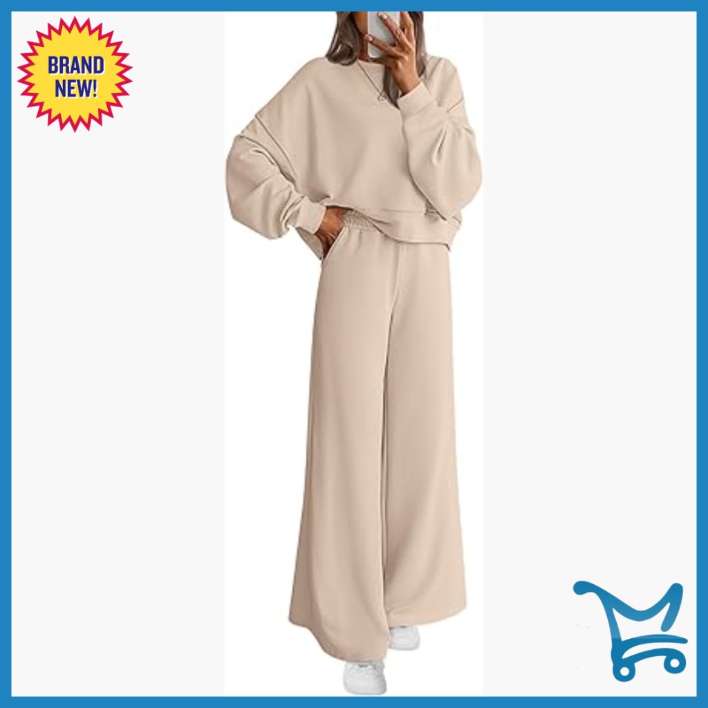 Loose Fit Sweatsuit Set, Crewneck Sweatshirt, Wide Leg Sweatpants, Lounge Wear